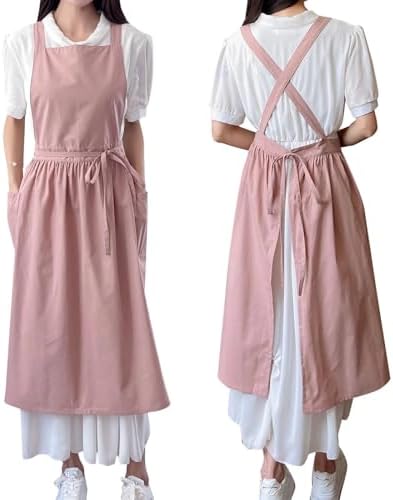 TALIBSA Pinafore Apron Dress，Japanese Cotton Linen Cross Back